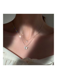 Generic Flash Diamond Butterfly Double Layer Necklace Women's Simple Design Clavicle Chain  - Image 2