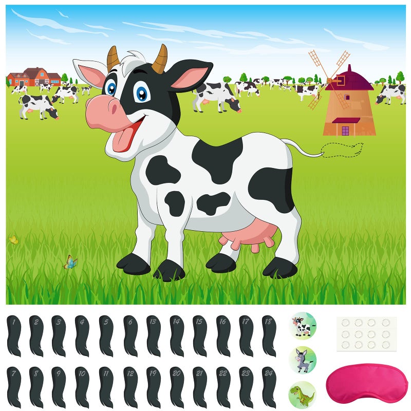 Morcheiong Pin The Tail on The Cow Game with 48pcs Tails for Farm Party Decorations Kids Birthday Party Favors Western Party Supplies - Image 2
