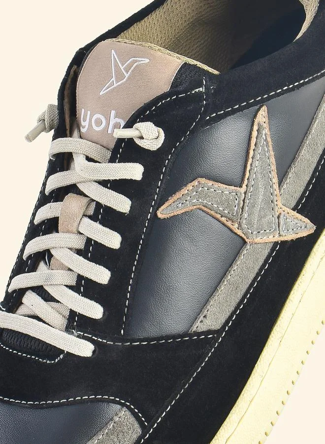 Yoho Black Men Black Textured Logo Detail Sneakers for Men | Best Price UAE