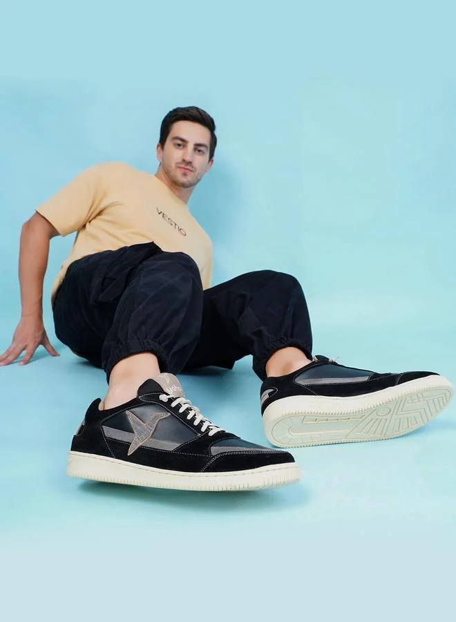 Yoho Black Men Black Textured Logo Detail Sneakers for Men | Best Price UAE