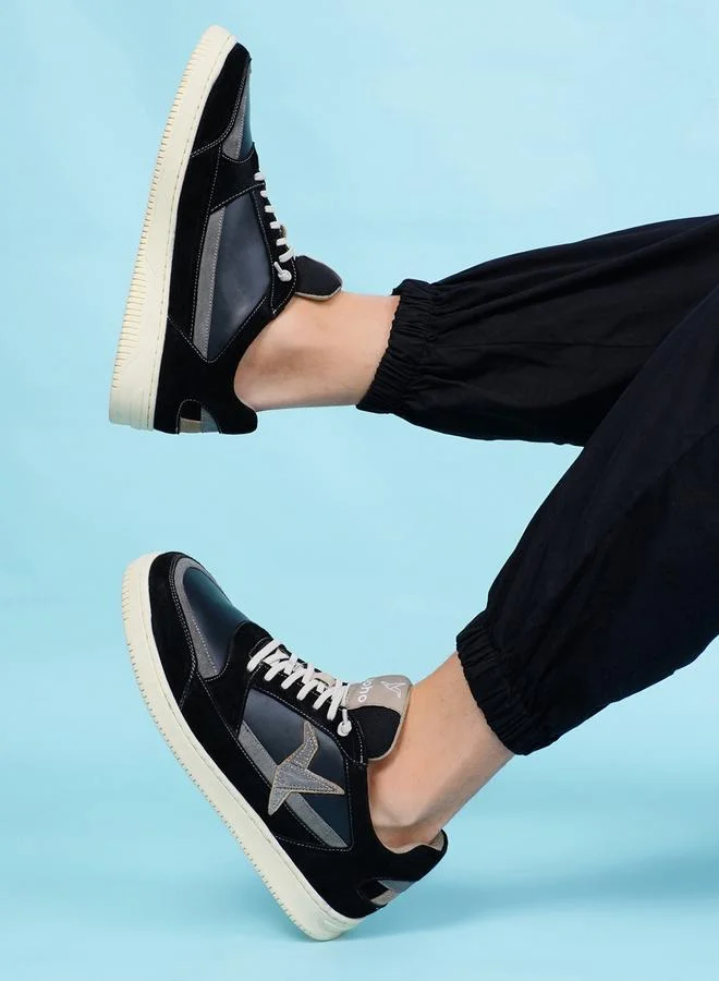 YOHO Men Black Textured Logo Detail Sneakers