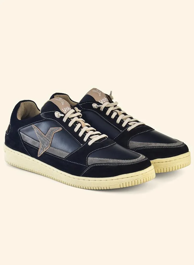 Yoho Black Men Black Textured Logo Detail Sneakers for Men | Best Price UAE