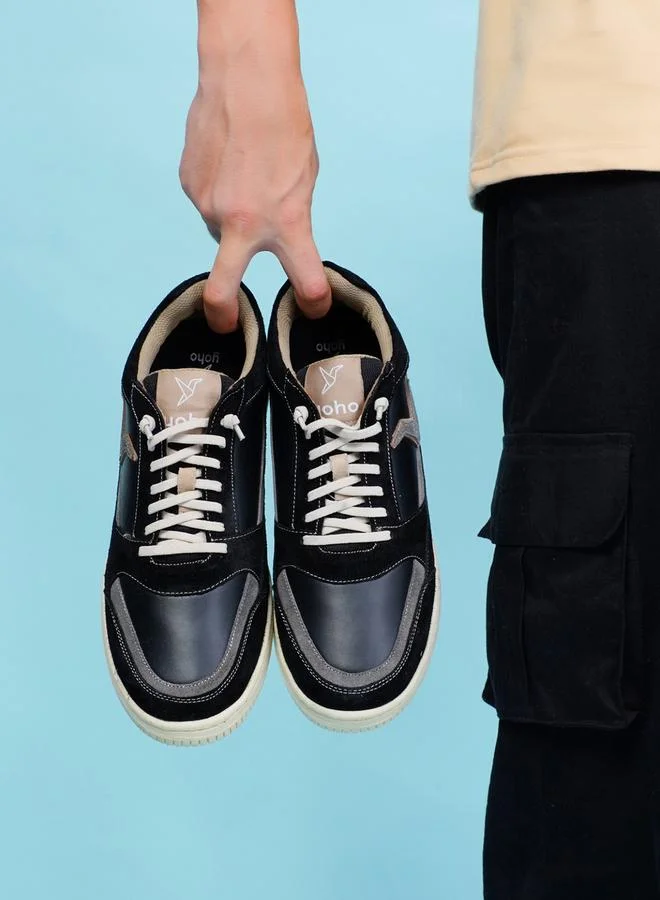 Yoho Black Men Black Textured Logo Detail Sneakers for Men | Best Price UAE