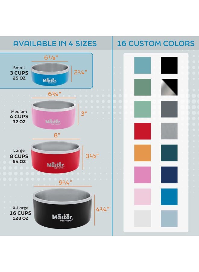 Master Pet Supply Stainless Steel Dog Bowls - 25 oz, Heavy Duty - Black Velvet, Double Wall Extra-Thick Insulated, Non-Slip Pet Water Bowl for Dogs, Cats & Pets, Anti Rust Metal, Dish Washer Safe - Image 2