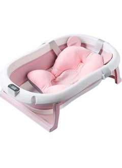 Baby Folding Bathtub, Foldable Baby Bathtub with Temperature Sensing,Portable Safe Shower Basin with Support Pad for Newborn/Infant/Toddler,Sitting Lying Large Safe