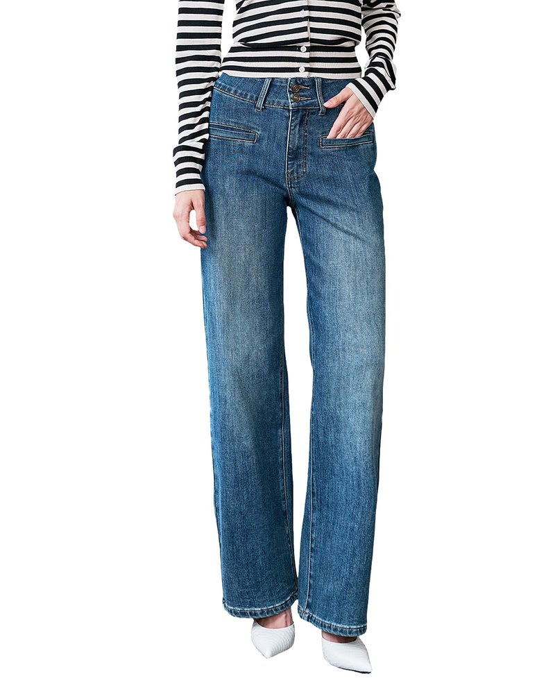 UPNET Womenâ€™s High Waisted Baggy Jeans â€“ Stretchy Wide Leg Tummy Control Straight Leg Denim Pants Trendy Jeans for Women 2025 (Blue,6) - Image 1