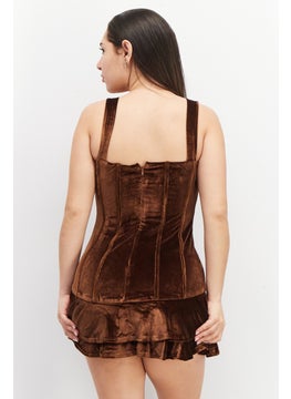 Collective The Label Women V-Neckline Mini Dress, Chocolate Brown  - Image 2