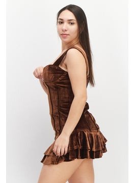 Collective The Label Women V-Neckline Mini Dress, Chocolate Brown  - Image 3