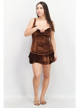 Collective The Label Women V-Neckline Mini Dress, Chocolate Brown  - Image 4