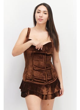 Collective The Label Women V-Neckline Mini Dress, Chocolate Brown  - Image 1
