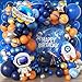 jenlion 111pcs Outer Space Balloon Garland Arch Kit with DIY 3D Planet Modeling Balloons 1812105 Inch Navy Blue Orange Agate Marble Latex UFO Rocket Astronaut Foil for First Trip Around The Sun - Image 2