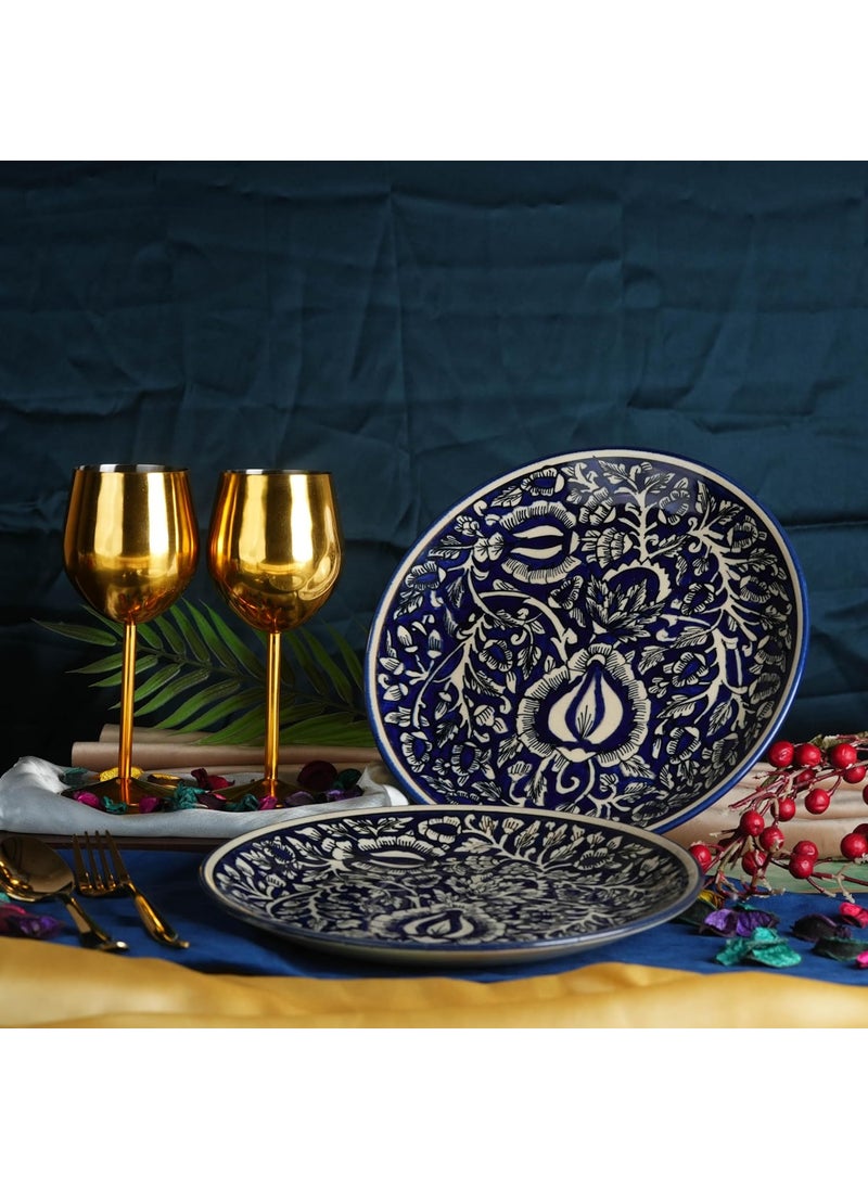 Caffeine Caffeine Ceramic Handmade Stoneware Blue Mughal Dinner Plates10 inch Set of 2 Ceramic Plates for Dinner (Microwave & Dishwasher Safe)  - Image 1