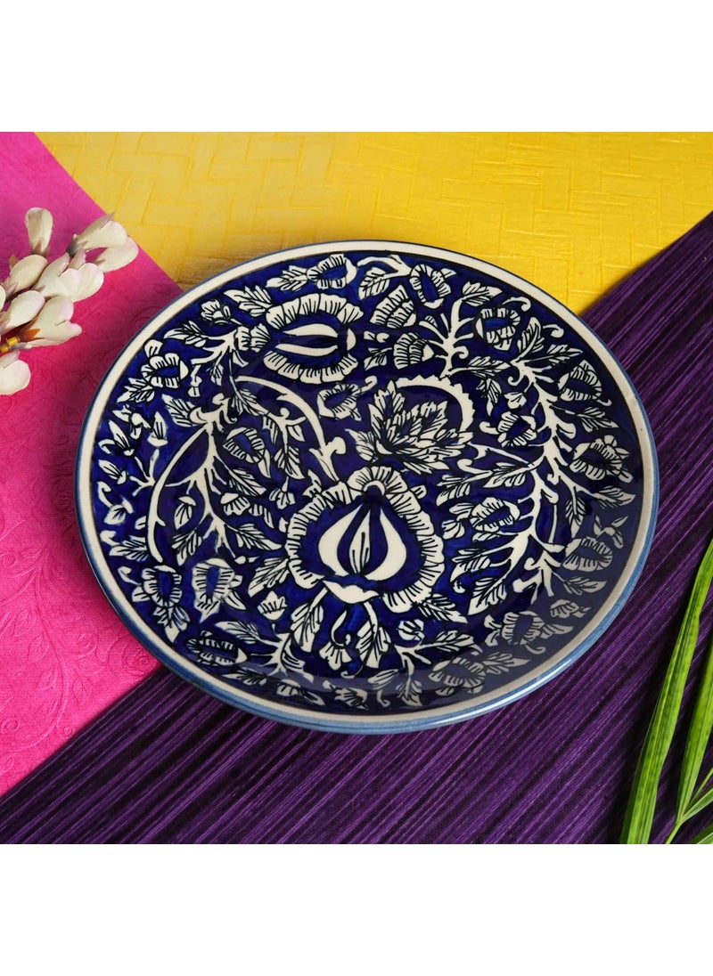 Caffeine Caffeine Ceramic Handmade Stoneware Blue Mughal Dinner Plates10 inch Set of 2 Ceramic Plates for Dinner (Microwave & Dishwasher Safe)  - Image 4