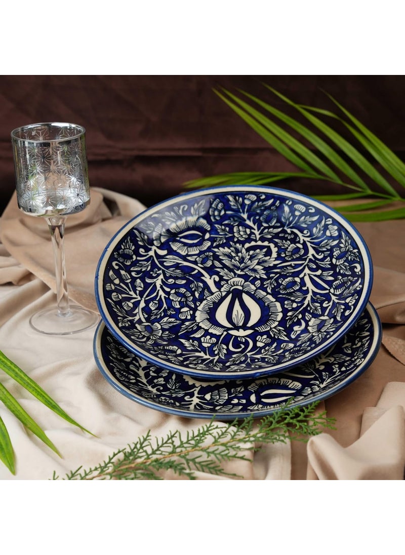 Caffeine Caffeine Ceramic Handmade Stoneware Blue Mughal Dinner Plates10 inch Set of 2 Ceramic Plates for Dinner (Microwave & Dishwasher Safe)  - Image 2