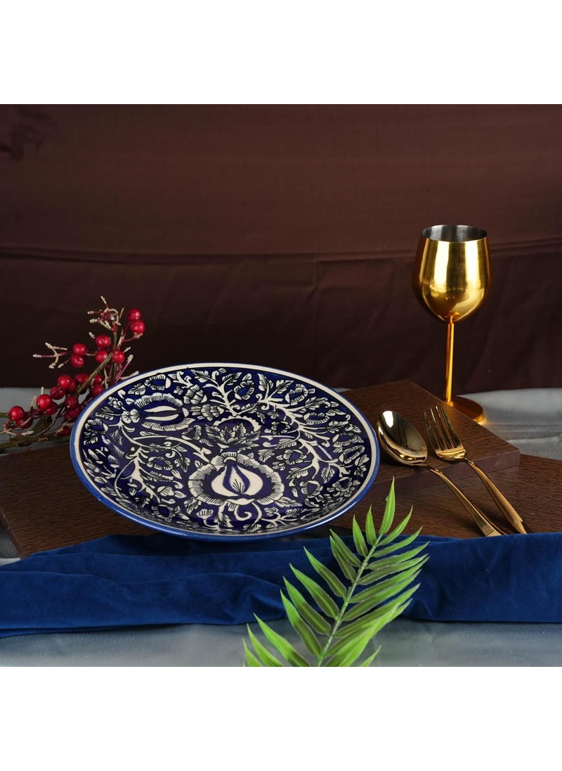 Caffeine Caffeine Ceramic Handmade Stoneware Blue Mughal Dinner Plates10 inch Set of 2 Ceramic Plates for Dinner (Microwave & Dishwasher Safe)  - Image 3
