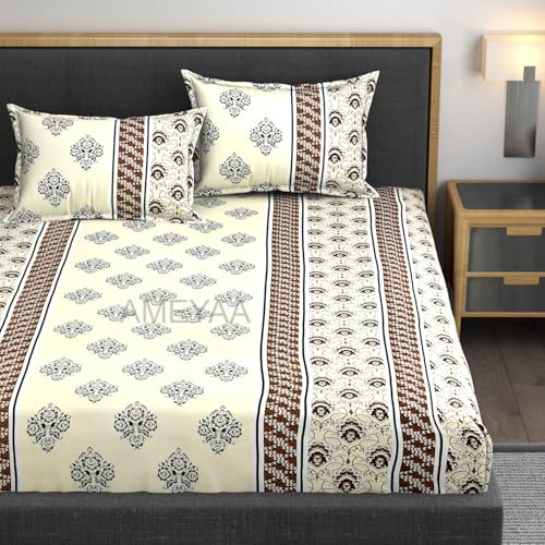 AMEYAA Premium Heavy Cotton Elastic Fitted Bedsheets with 2 King Size Pillow Covers || Double Bed with All Around Elastic 350 TC || 72 x 78 Inch King Size Fitted || - Coffee - Image 1
