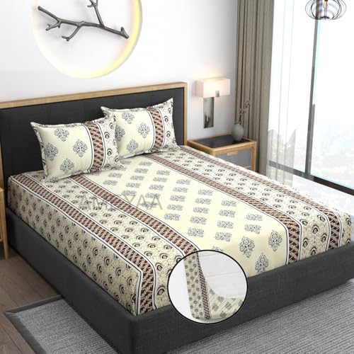 AMEYAA Premium Heavy Cotton Elastic Fitted Bedsheets with 2 King Size Pillow Covers || Double Bed with All Around Elastic 350 TC || 72 x 78 Inch King Size Fitted || - Coffee - Image 2