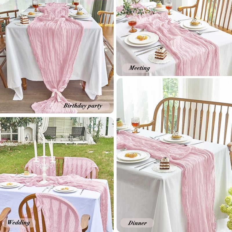 IVAPUPU 2 Pcs Cheesecloth Table Runner - 10ft Pink Boho Gauze Cheese Cloth Table Runners for Baby Shower Decoration Wedding Party Summer Garden Decor Valentines Day Decorations - Image 3