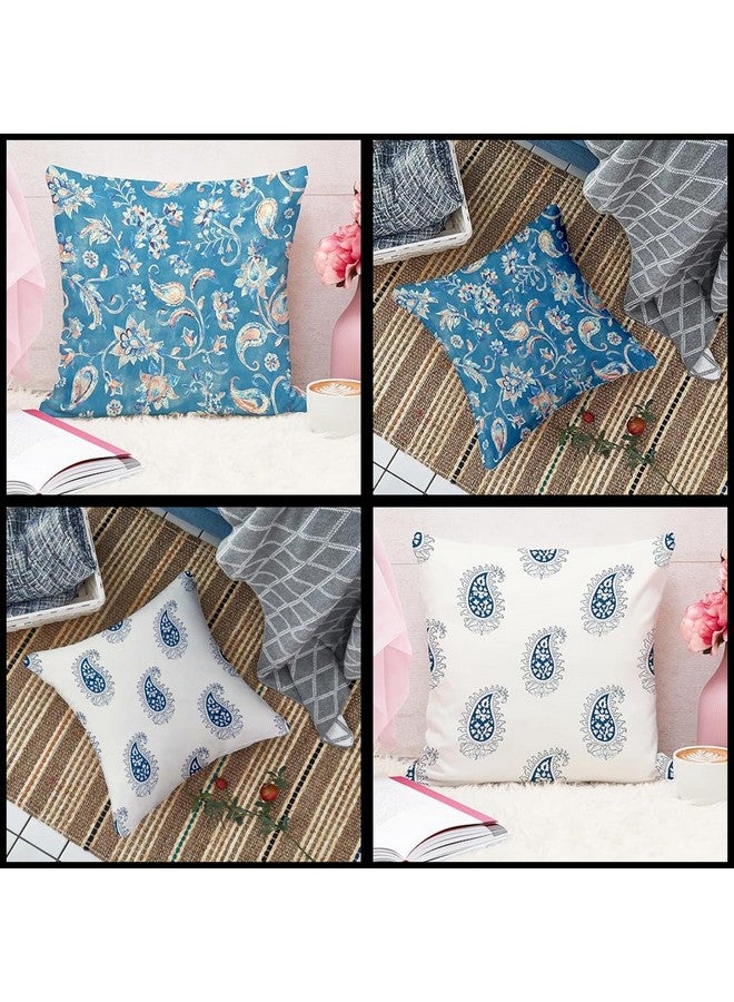 STITCHNEST Floral Decorative Blue and White Printed Poly Cotton Square Cushion Covers. (16 X 16 Inches, Set of 5) - Image 2