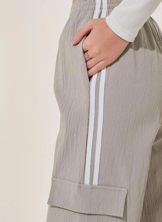 Take Two Striped Mid Rise Wide Leg Cargo Pants