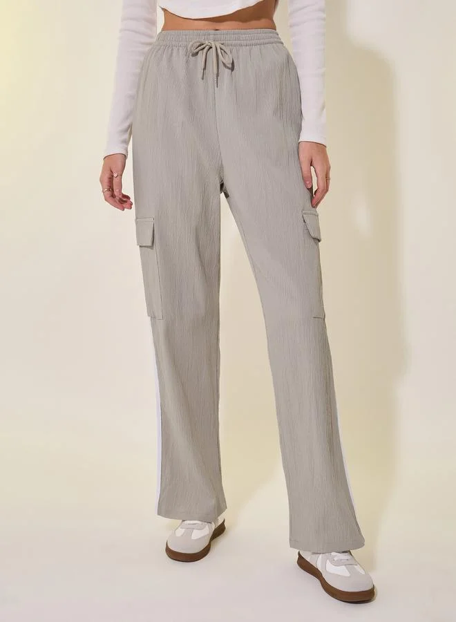 Take Two Striped Mid Rise Wide Leg Cargo Pants