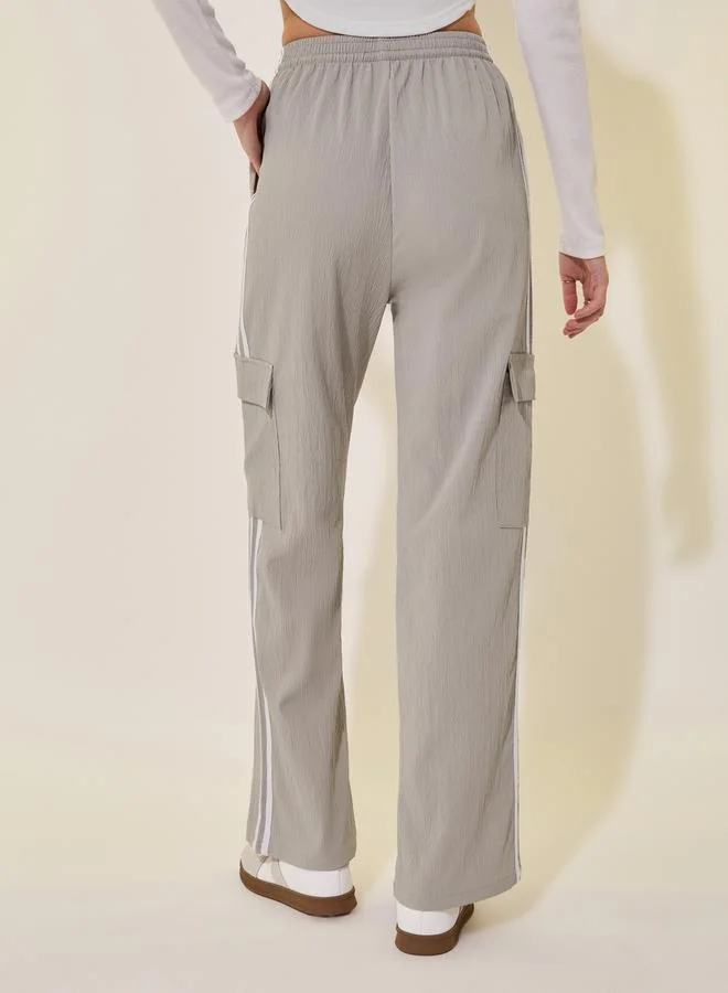 Take Two Striped Mid Rise Wide Leg Cargo Pants