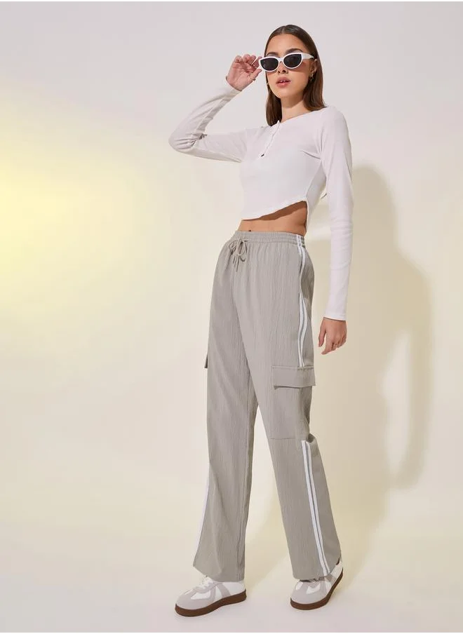 ستايلي Striped Mid Rise Wide Leg Cargo Pants