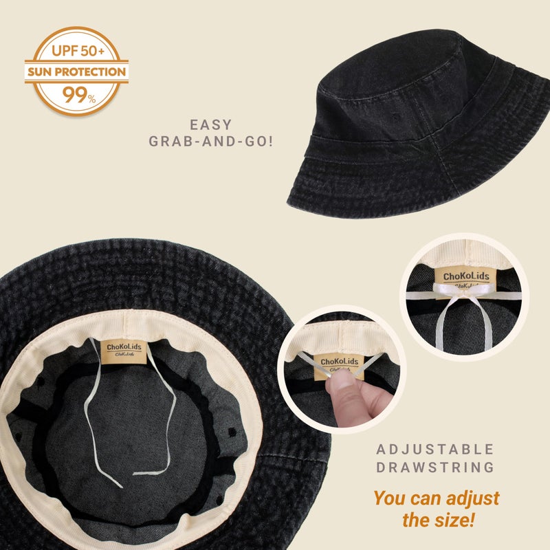 CHOK.LIDS Hot Summer Bucket Hat - Trendy Cotton Sun Hat for Beach, Golf, Fishing - Fun Outdoor Vacation Boonie for Men and Women (Denim Black) - Image 2