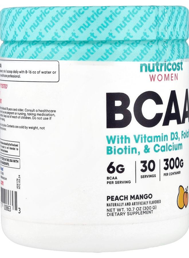 Nutricost Women BCAA With Vitamin D3 Folate Biotin & Calcium Peach Mango 10.7 oz (300 g) - Image 2