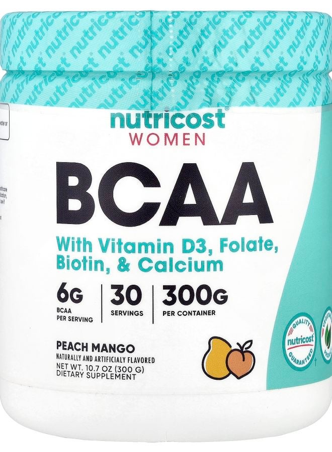 Nutricost Women BCAA With Vitamin D3 Folate Biotin & Calcium Peach Mango 10.7 oz (300 g) - Image 1