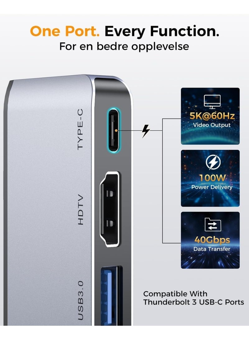 موزع USB C متعدد المنافذ 7 في 1 لأجهزة MacBook Thunderbolt 3 مع مخرج HDMI بدقة 4K و3 منافذ USB 3.0 وقارئ بطاقات SD/TF - Image 5