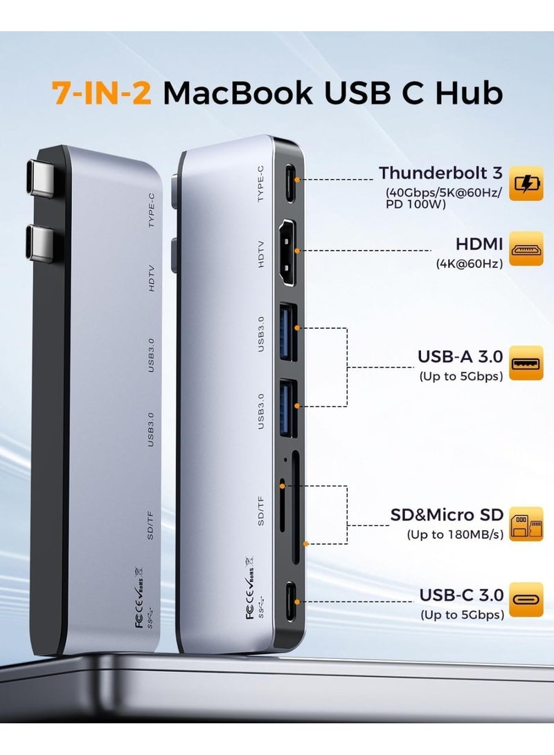 موزع USB C متعدد المنافذ 7 في 1 لأجهزة MacBook Thunderbolt 3 مع مخرج HDMI بدقة 4K و3 منافذ USB 3.0 وقارئ بطاقات SD/TF - Image 3