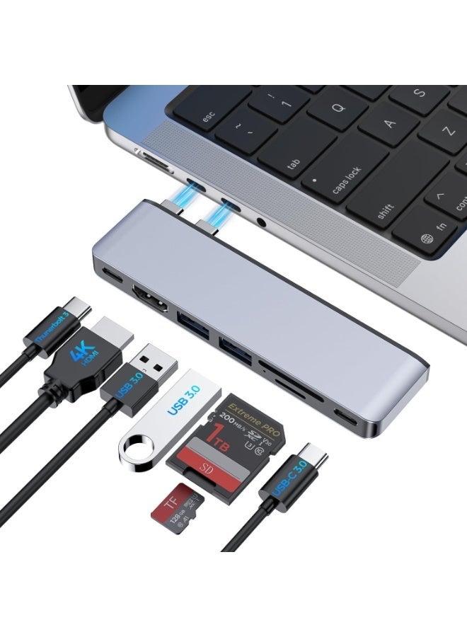 موزع USB C متعدد المنافذ 7 في 1 لأجهزة MacBook Thunderbolt 3 مع مخرج HDMI بدقة 4K و3 منافذ USB 3.0 وقارئ بطاقات SD/TF - Image 1