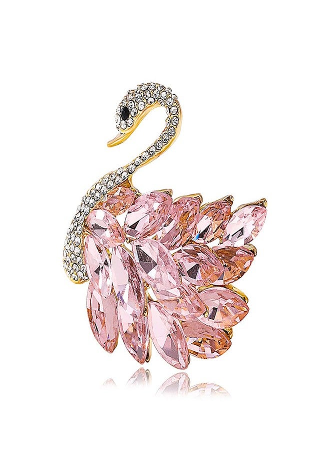 MXUHUI Elegant Rhinestone Swan Brooches Pin Crystal Swan Brooch Lapel Pins for Women Fashion (Pink) - Image 1