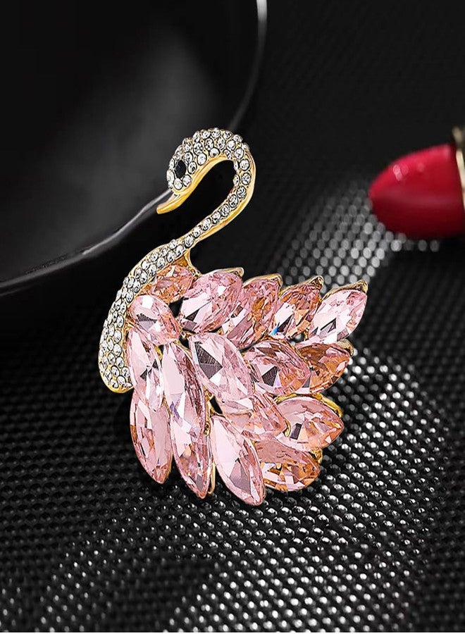MXUHUI Elegant Rhinestone Swan Brooches Pin Crystal Swan Brooch Lapel Pins for Women Fashion (Pink) - Image 3