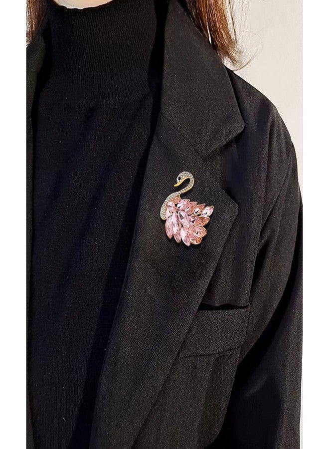 MXUHUI Elegant Rhinestone Swan Brooches Pin Crystal Swan Brooch Lapel Pins for Women Fashion (Pink) - Image 2