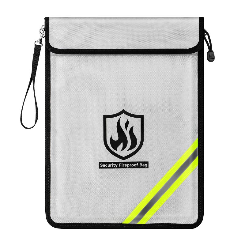 Yncotte Fireproof Document Bag, 15 x 11 Inch Waterproof Documents Holder 2000â„‰ Safe for Important File Money Cash Legal Papers, Two Pockets Dual Zippered File Bag with Hand-held Strap & Reflective Strip - Image 1