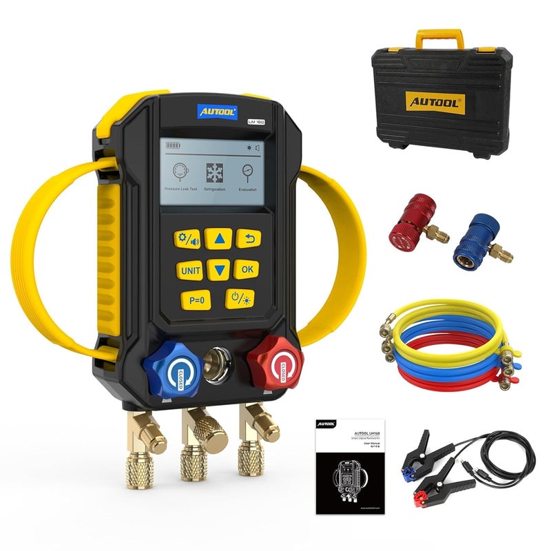 AUTOOL AC Manifold Gauge Set with Thermometers and Hoses - Image 1