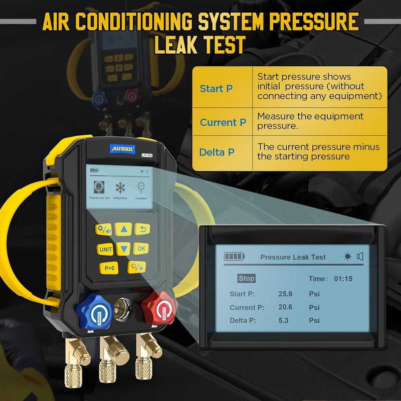 AUTOOL AC Manifold Gauge Set with Thermometers and Hoses - Image 3