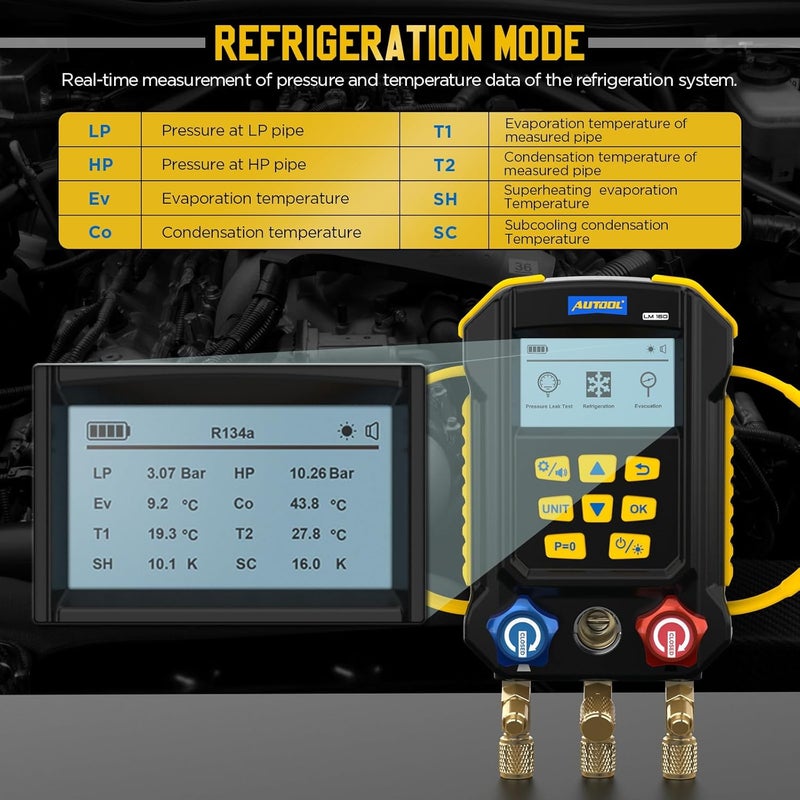 AUTOOL AC Manifold Gauge Set with Thermometers and Hoses - Image 5
