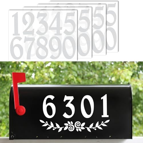 HLARTNET 2 Inch Reflective White Mailbox Numbers Stickers, 4 Set Waterproof Rustic Mailbox Decal, Self Adhesive Vinyl Number for Mail box, Door, Garbage Bins - Image 1