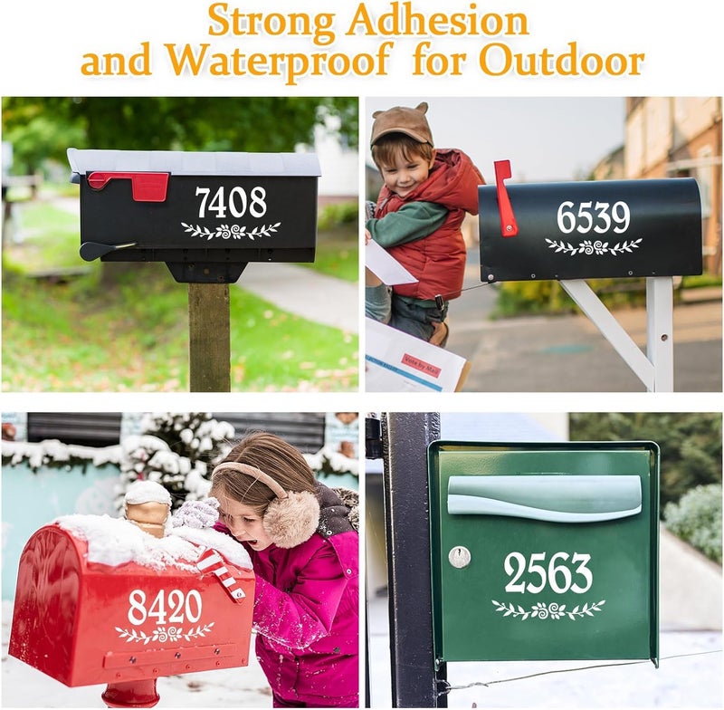 HLARTNET 2 Inch Reflective White Mailbox Numbers Stickers, 4 Set Waterproof Rustic Mailbox Decal, Self Adhesive Vinyl Number for Mail box, Door, Garbage Bins - Image 3