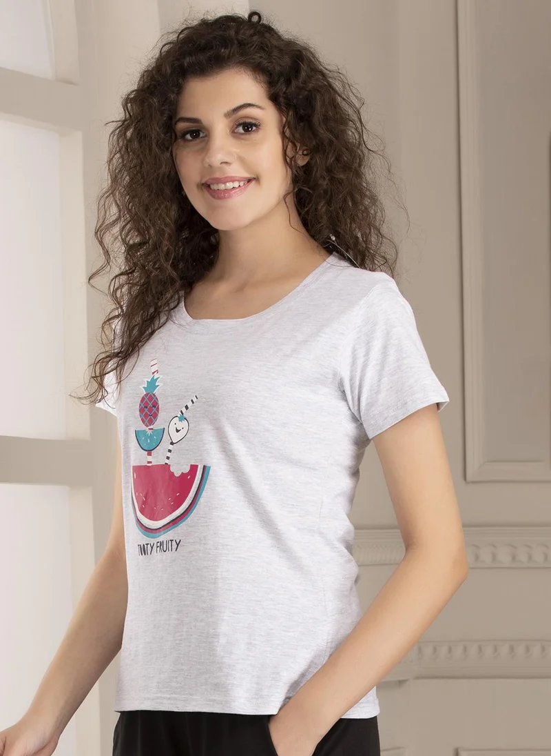 كلوفيا Clovia Watermelon Print Top in Grey - 100% Cotton