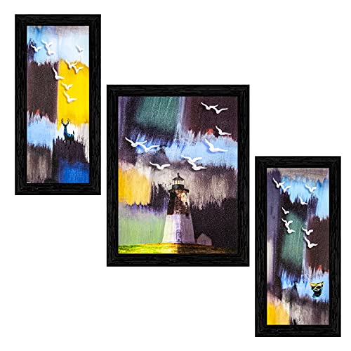Indianara Set of 3 Modern Art Painting (3183BK) without glass 6 X 13, 10.2 X 13, 6 X 13 INCH - Image 1