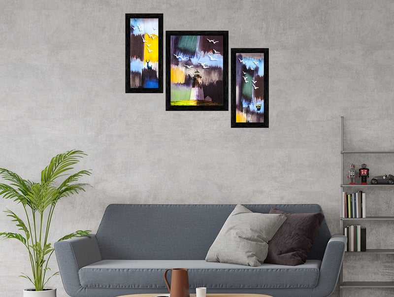Indianara Set of 3 Modern Art Painting (3183BK) without glass 6 X 13, 10.2 X 13, 6 X 13 INCH - Image 3