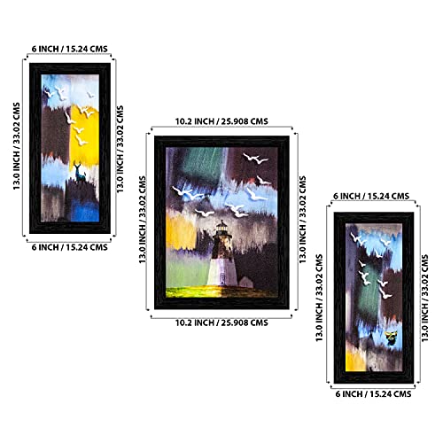Indianara Set of 3 Modern Art Painting (3183BK) without glass 6 X 13, 10.2 X 13, 6 X 13 INCH - Image 2