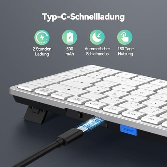 TECKNET 2.4G WIRELESS KEYBOARD, SMALL KEYBOARDS WITH MEDIA HOTKEYS, ULTRA SLIM COMPACT WIRELESS KEYBOARD, 12-MONTH BATTERY LIFE, COMPATIBLE WITH PC, DESKTOP, LAPTOP, SMART TV - WHITE - Image 3