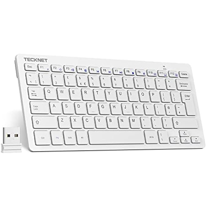 TECKNET 2.4G WIRELESS KEYBOARD, SMALL KEYBOARDS WITH MEDIA HOTKEYS, ULTRA SLIM COMPACT WIRELESS KEYBOARD, 12-MONTH BATTERY LIFE, COMPATIBLE WITH PC, DESKTOP, LAPTOP, SMART TV - WHITE - Image 1