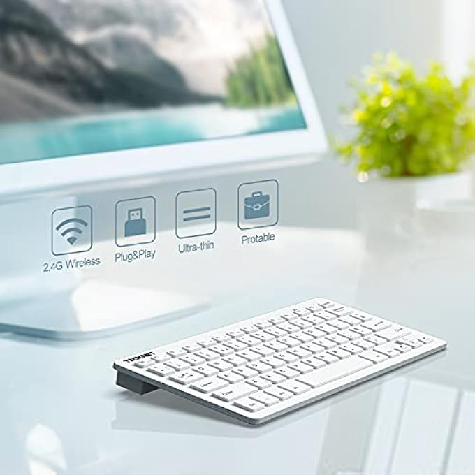 TECKNET 2.4G WIRELESS KEYBOARD, SMALL KEYBOARDS WITH MEDIA HOTKEYS, ULTRA SLIM COMPACT WIRELESS KEYBOARD, 12-MONTH BATTERY LIFE, COMPATIBLE WITH PC, DESKTOP, LAPTOP, SMART TV - WHITE - Image 2