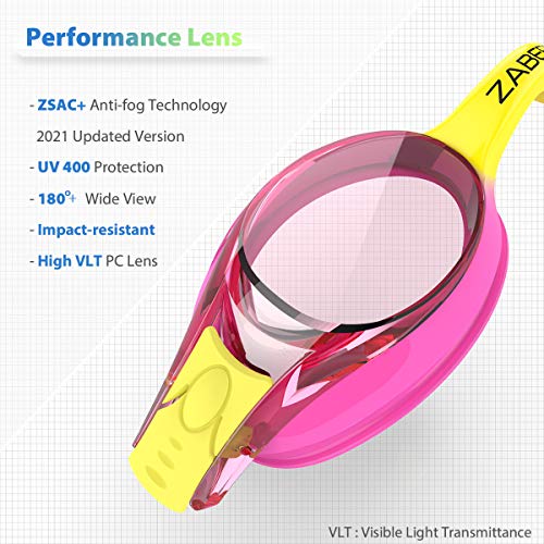 ZABERT K20 Swimming Goggles for Kids Toddler Youth Girls Boys Junior Jr Childrens Child Little Age 3 4 5 6 7 8 9 10 Years Anti Fog Blue Yellow Green Pink Clear, 3 Pack - Image 5